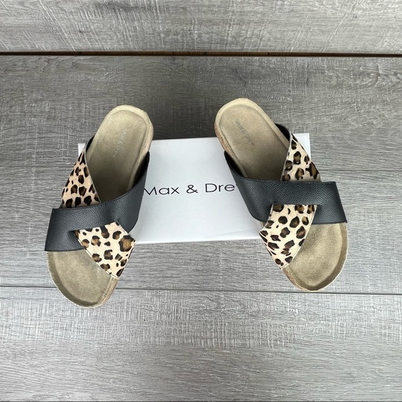 NIB Max & Drew sz 8 Amy sandals black leather leopard calfhair - Picture 3 of 10